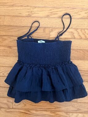 Steve Madden Navy Blue Smocked Ruffle Spaghetti Strap Top